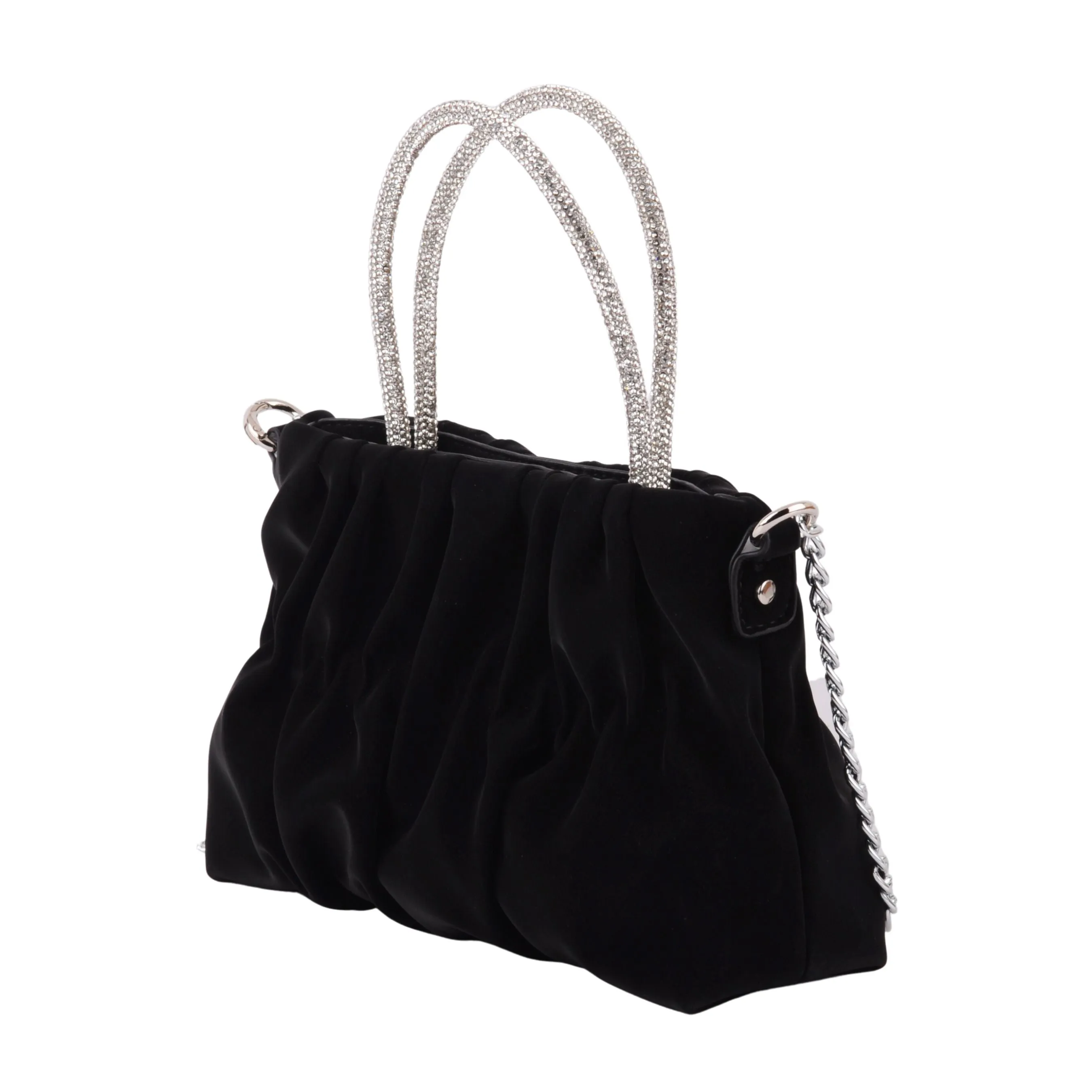 1469 - Velvet Handbag with Rhinestone Handle