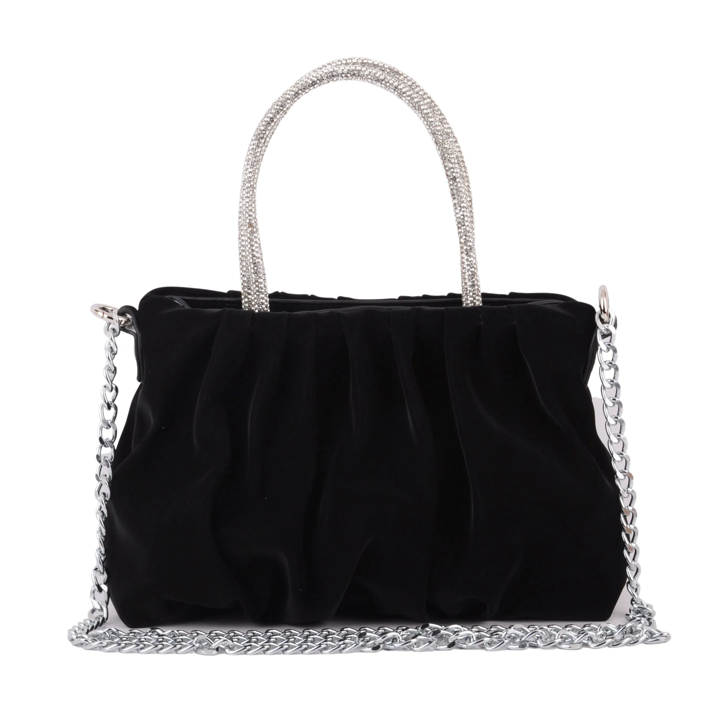 1469 - Velvet Handbag with Rhinestone Handle
