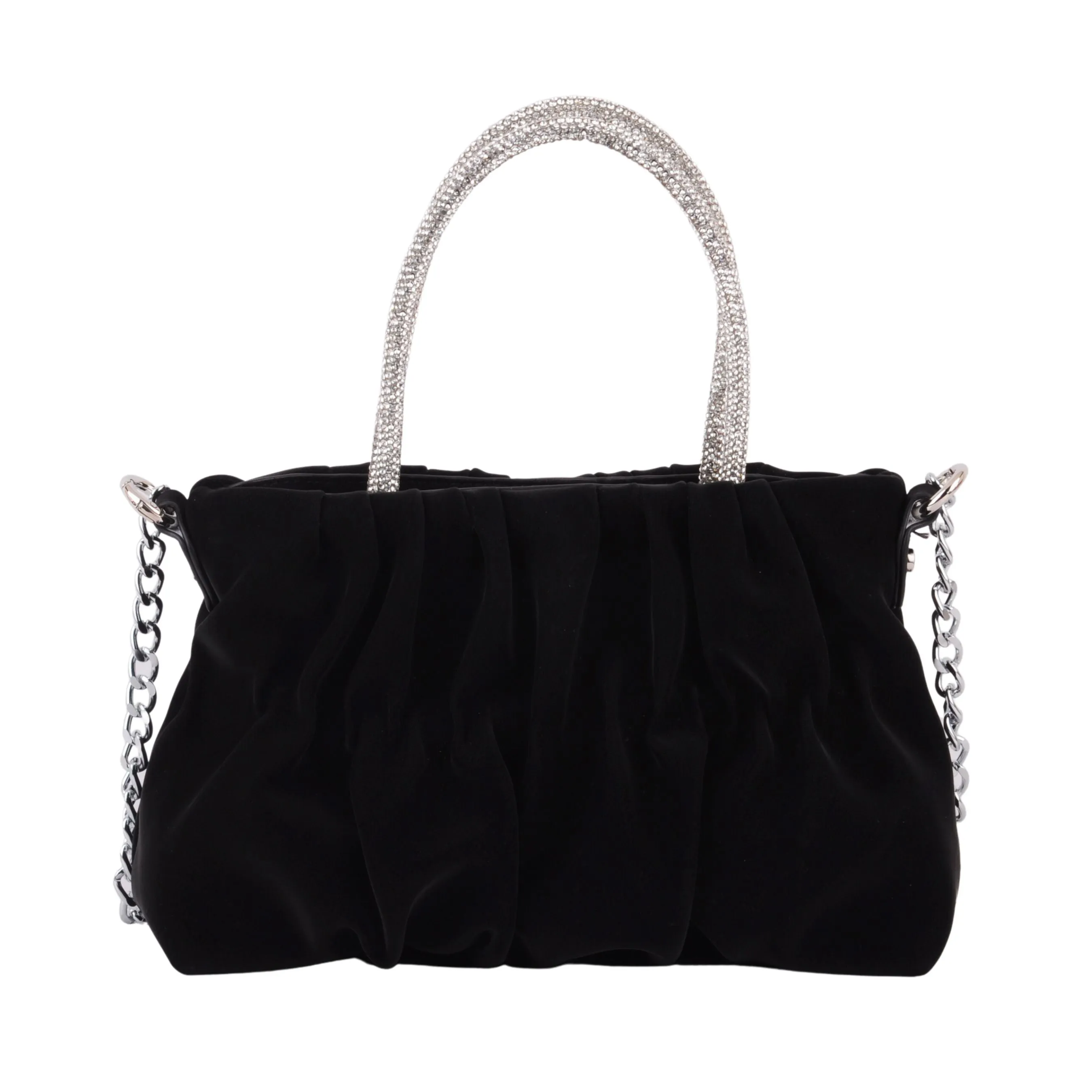 1469 - Velvet Handbag with Rhinestone Handle
