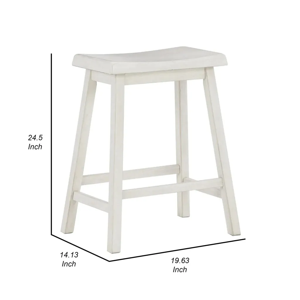24 Inch Counter Height Stool, Set of 2, Saddle Seats, White Finished Wood By Casagear Home