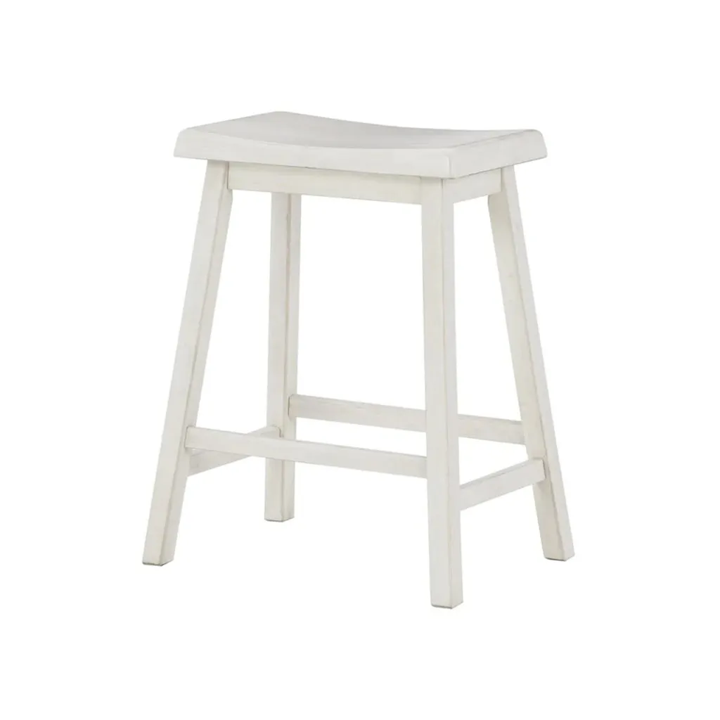 24 Inch Counter Height Stool, Set of 2, Saddle Seats, White Finished Wood By Casagear Home