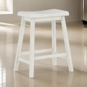 24 Inch Counter Height Stool, Set of 2, Saddle Seats, White Finished Wood By Casagear Home