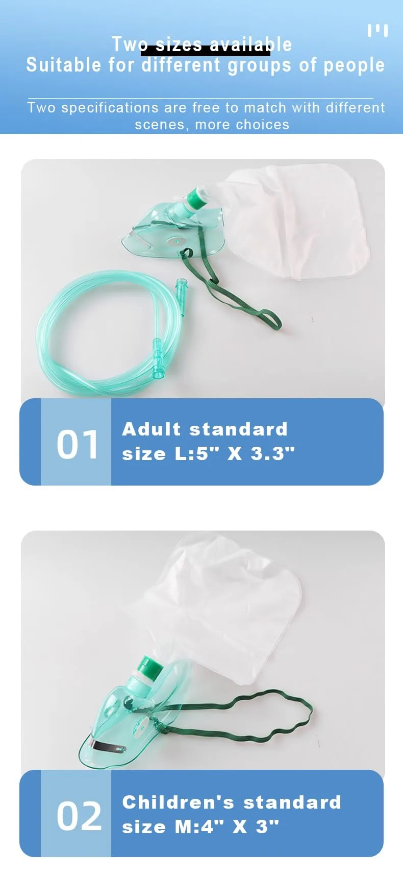 2PCS Adult Non-Rebreather Oxygen Mask with Reservoir Bag - Size L L-2pack
