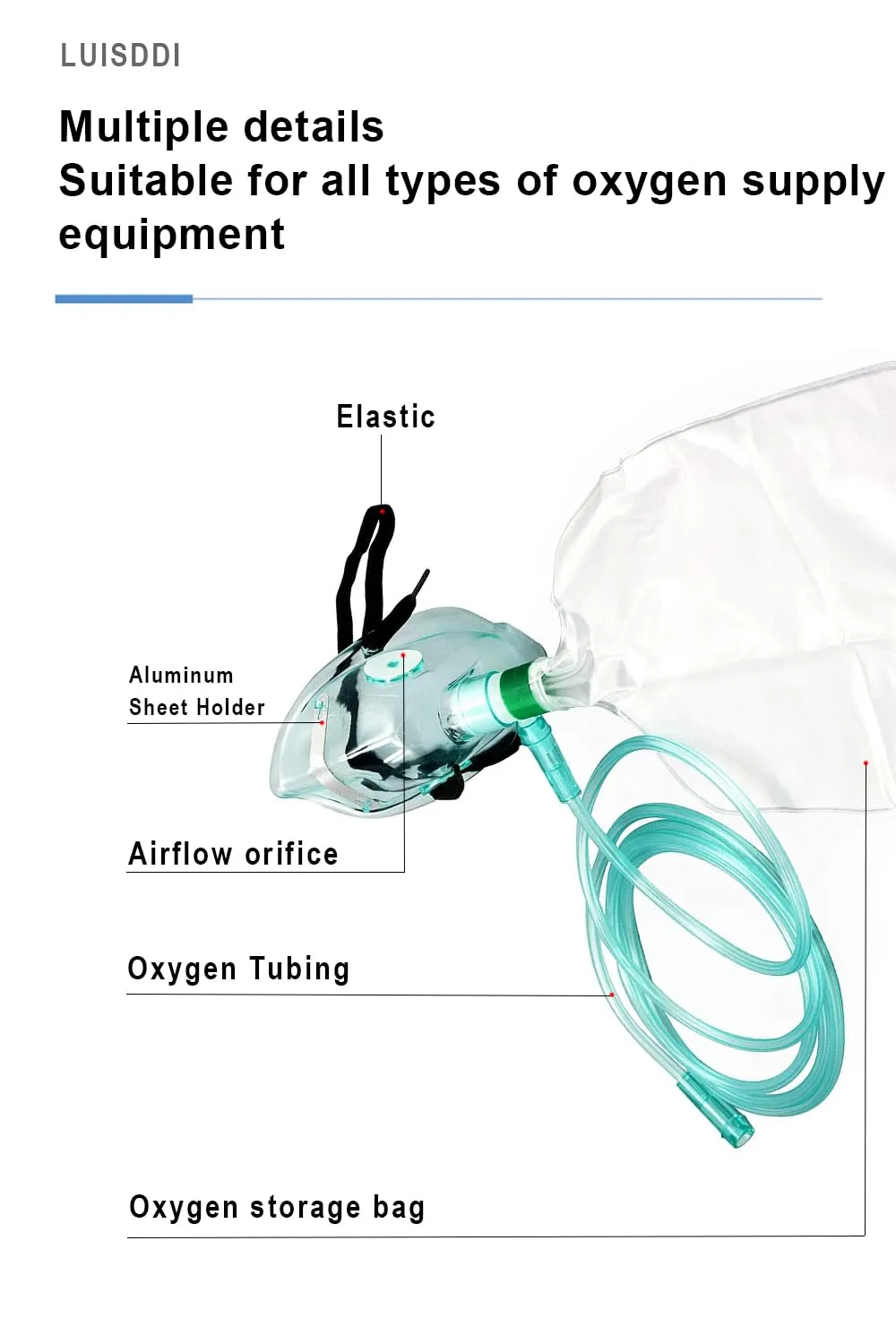 2PCS Adult Non-Rebreather Oxygen Mask with Reservoir Bag - Size L L-2pack