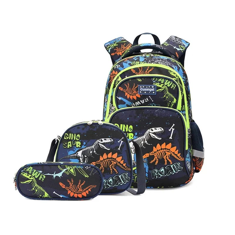 3pcs Set of Teenager Cartoon Dinosaur Anime School Bags