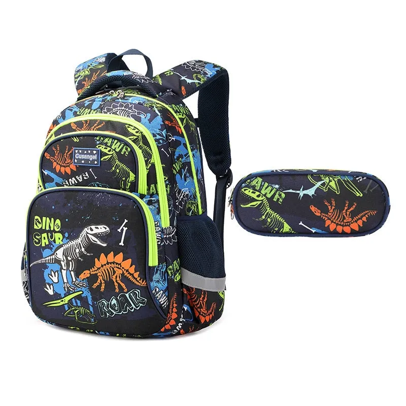 3pcs Set of Teenager Cartoon Dinosaur Anime School Bags