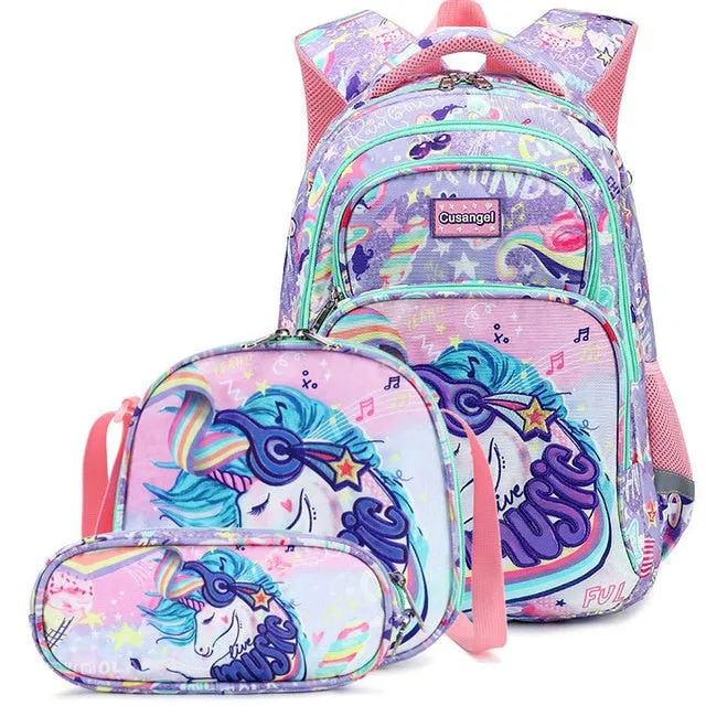 3pcs Set of Teenager Cartoon Dinosaur Anime School Bags
