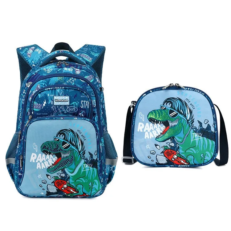 3pcs Set of Teenager Cartoon Dinosaur Anime School Bags
