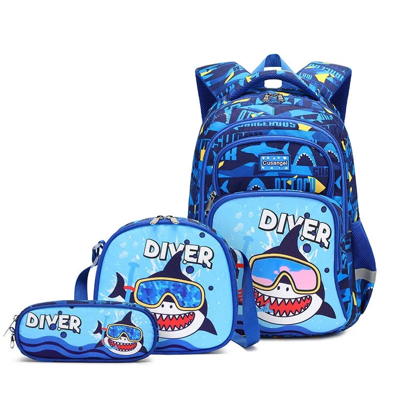 3pcs Set of Teenager Cartoon Dinosaur Anime School Bags