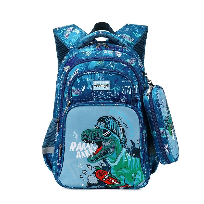 3pcs Set of Teenager Cartoon Dinosaur Anime School Bags
