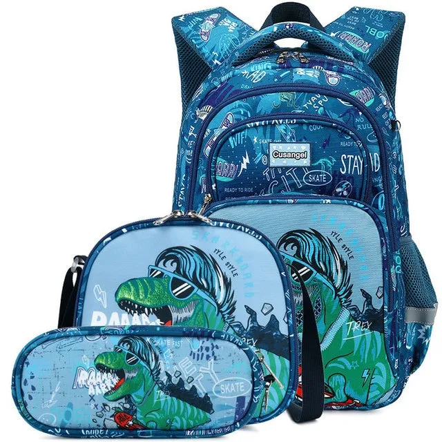 3pcs Set of Teenager Cartoon Dinosaur Anime School Bags