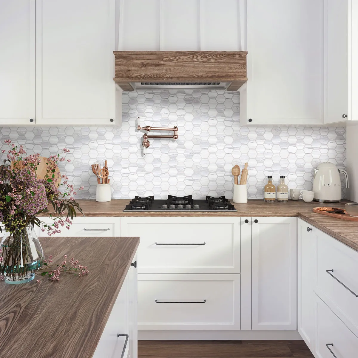 9 pack Splendor 8.86 in. x 12.8 in. Polished White Porcelain Hexagon Wall and Floor Tile (7.09 sq ft/case) - Sample