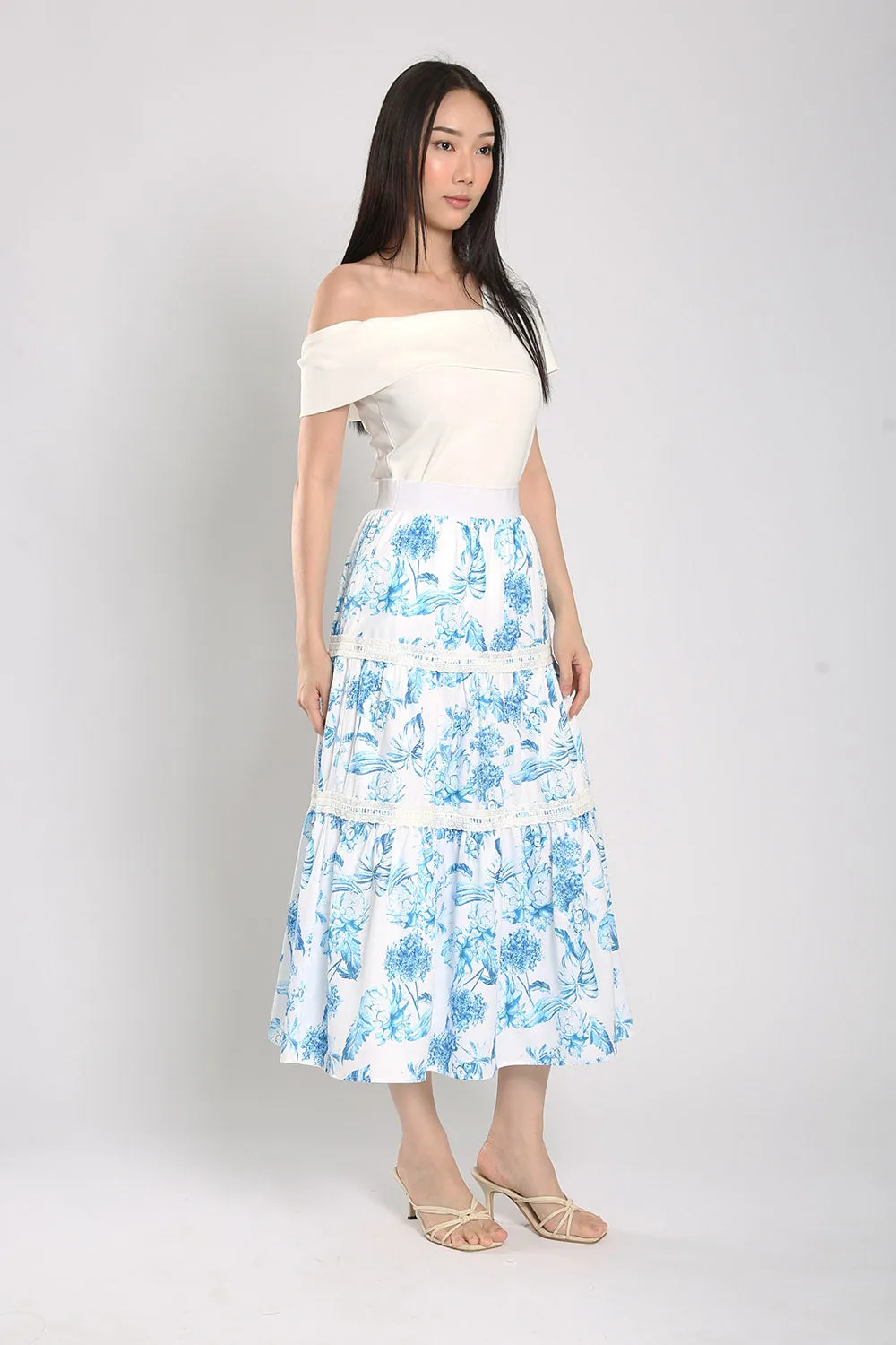 Albertha Tier Skirts in Blue Prints