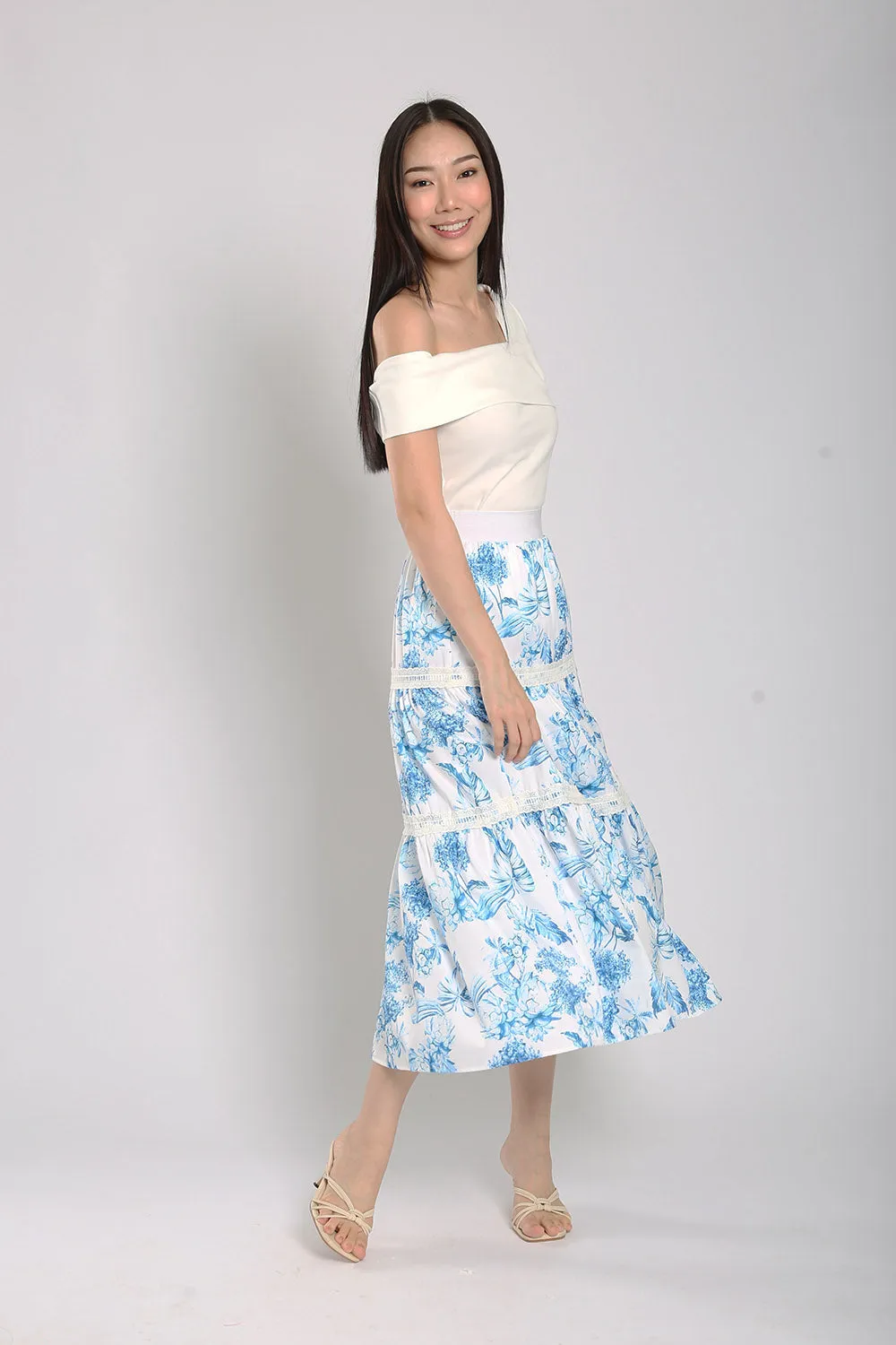 Albertha Tier Skirts in Blue Prints