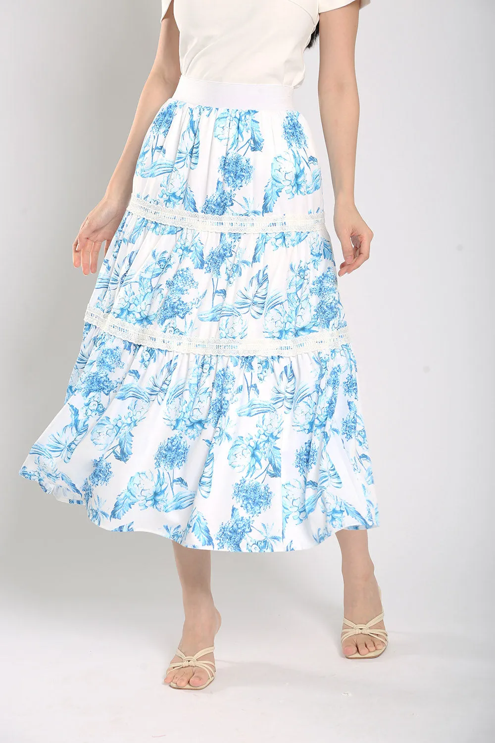 Albertha Tier Skirts in Blue Prints
