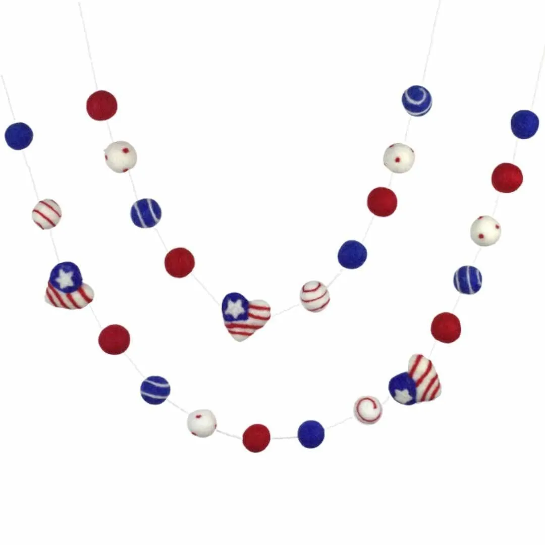 American Flag Hearts Garland- Swirls & Dots