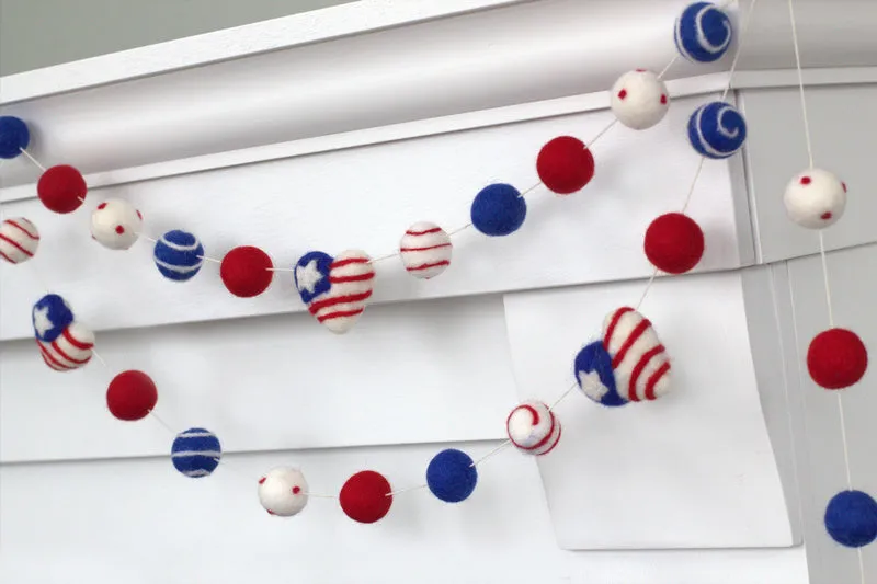American Flag Hearts Garland- Swirls & Dots