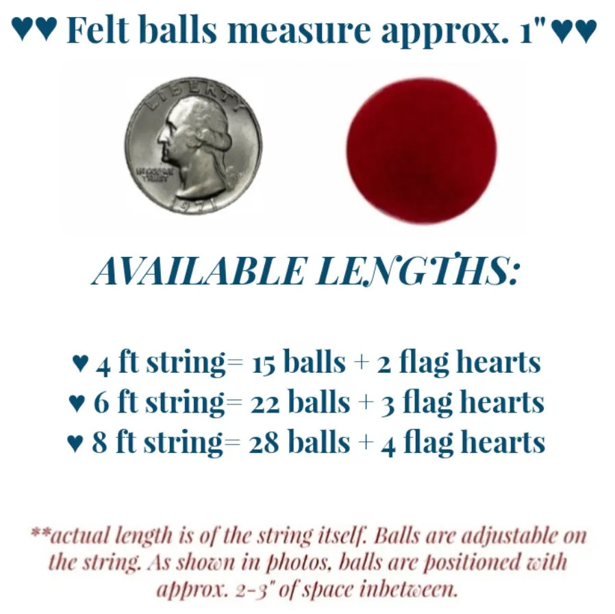 American Flag Hearts Garland- Swirls & Dots