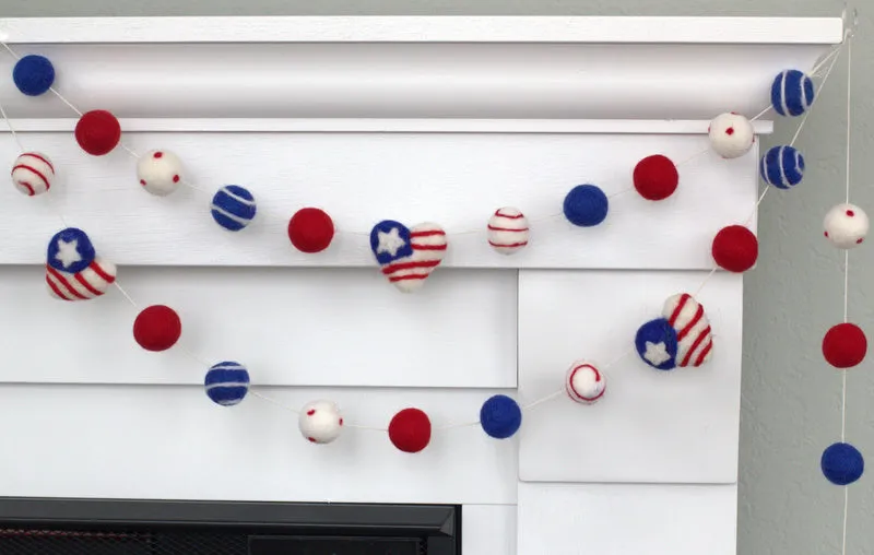 American Flag Hearts Garland- Swirls & Dots