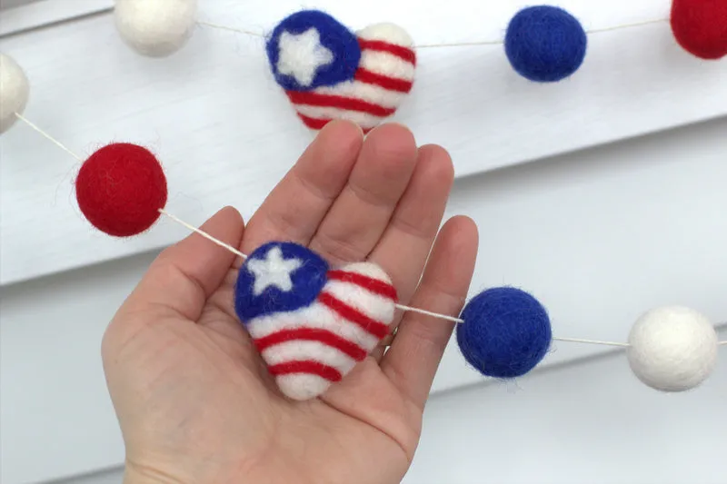 American Flag Hearts Garland- Swirls & Dots