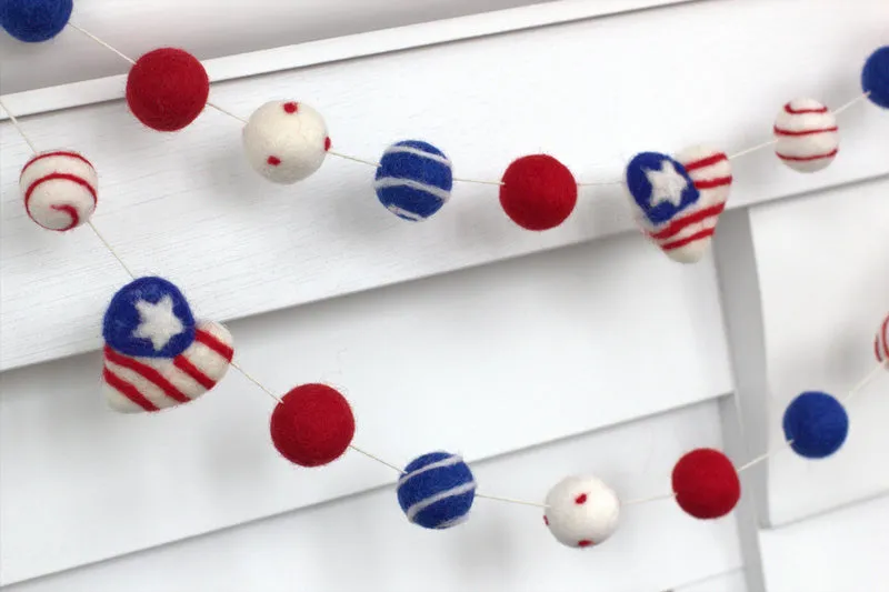 American Flag Hearts Garland- Swirls & Dots