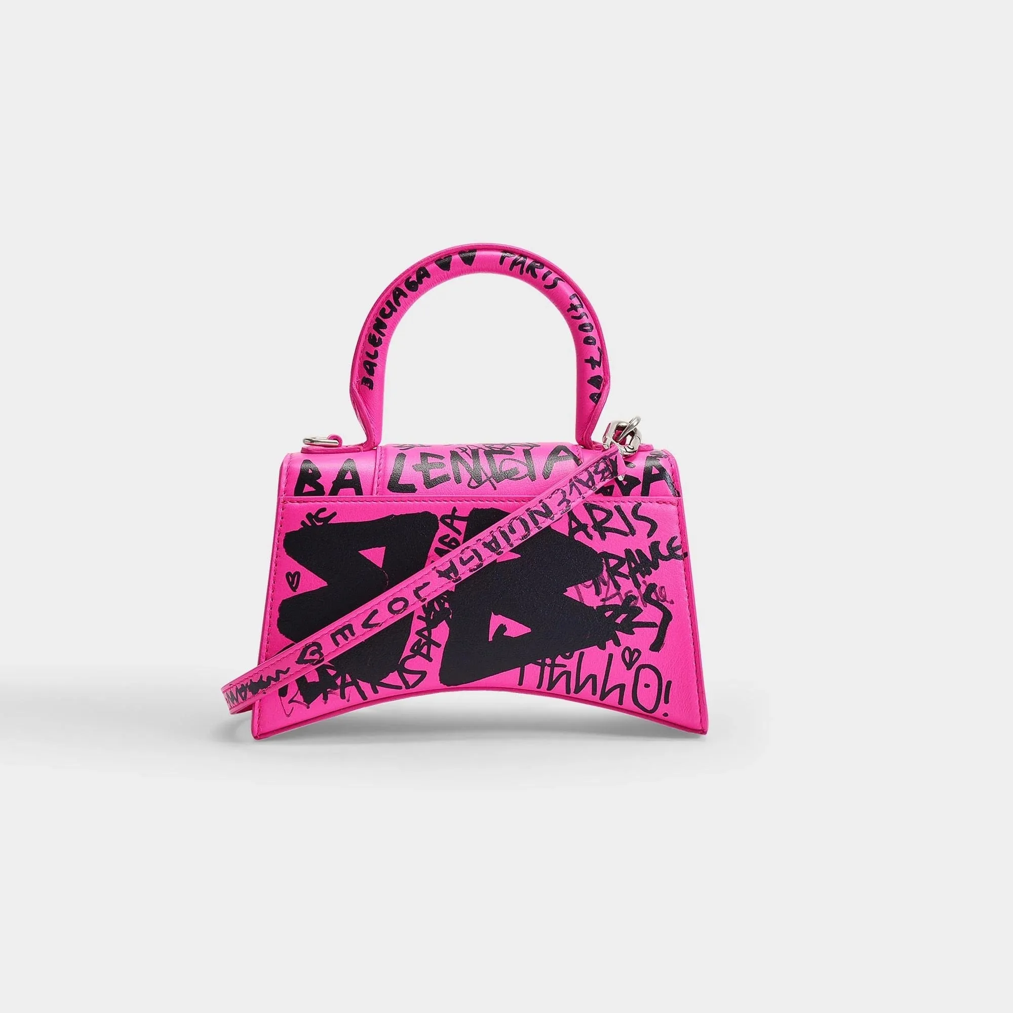 BALENCIAGA HOURGLASS XS  GRAFFITI PRINTED CALFSKIN TOP HANDLE BAG