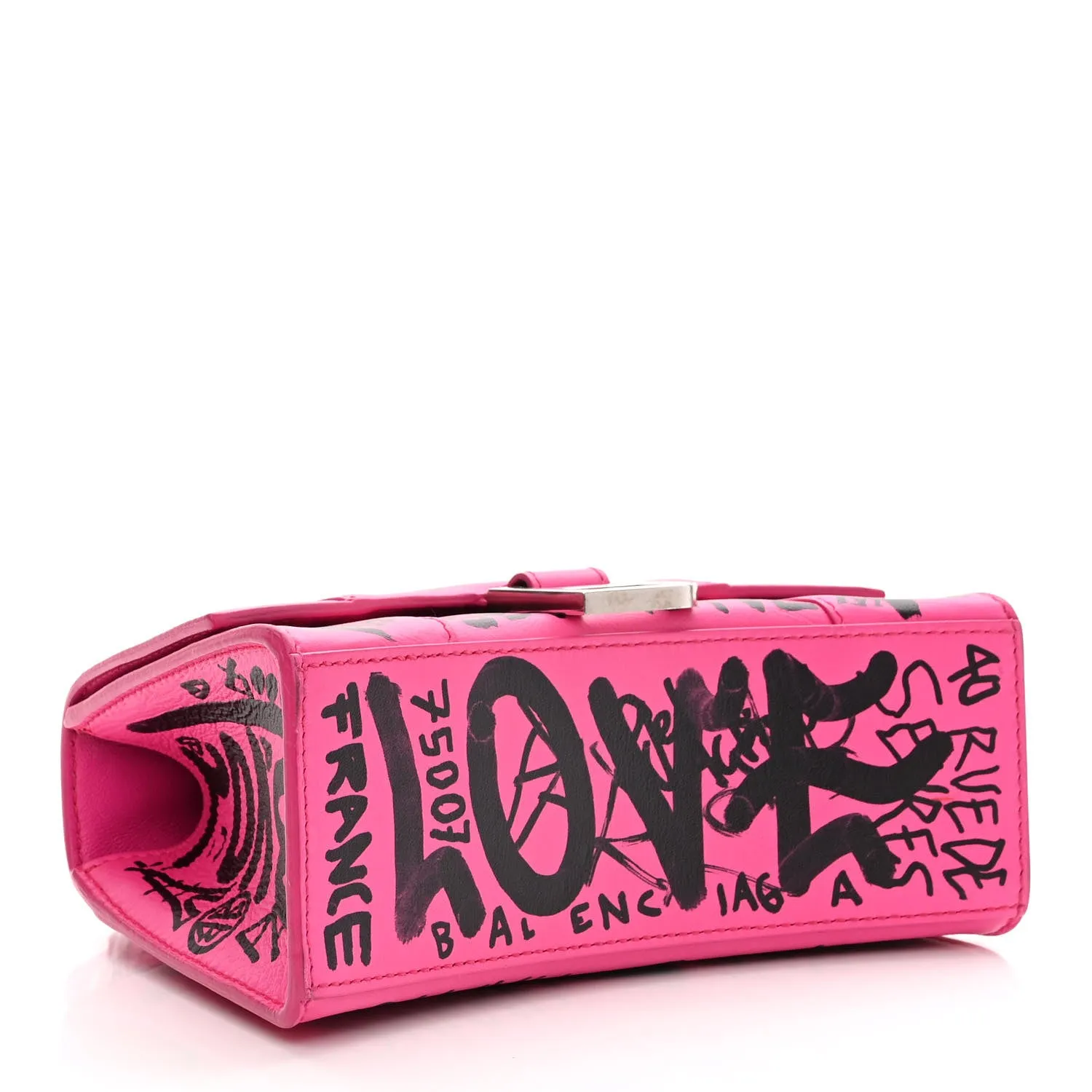 BALENCIAGA HOURGLASS XS  GRAFFITI PRINTED CALFSKIN TOP HANDLE BAG