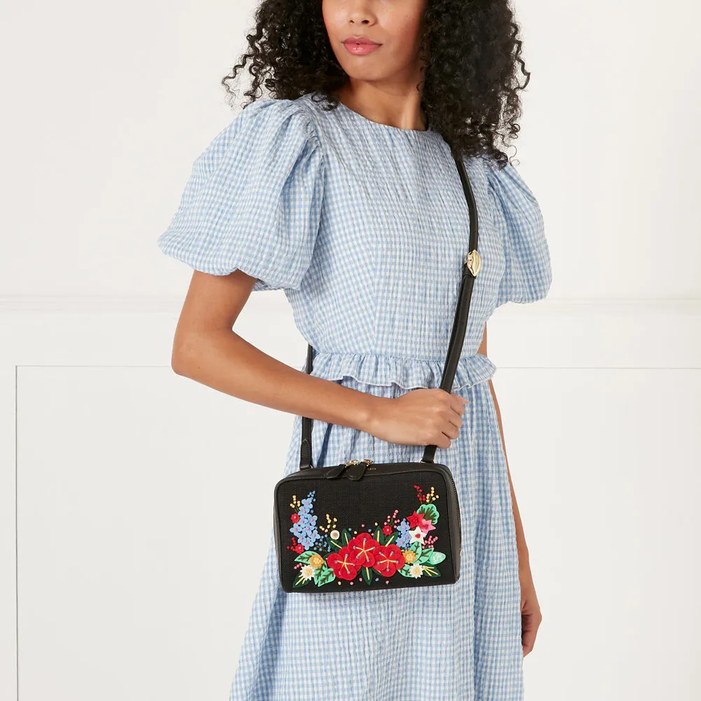 BLACK FLORAL BLOOMS LEXI CROSSBODY BAG