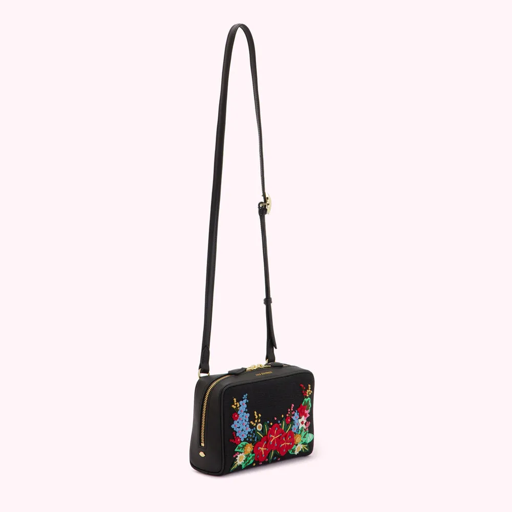 BLACK FLORAL BLOOMS LEXI CROSSBODY BAG