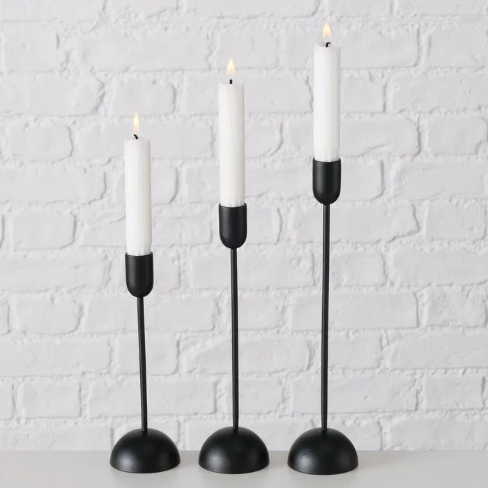 Black Round Based Matt Metal Nordic Dinner Candlestick