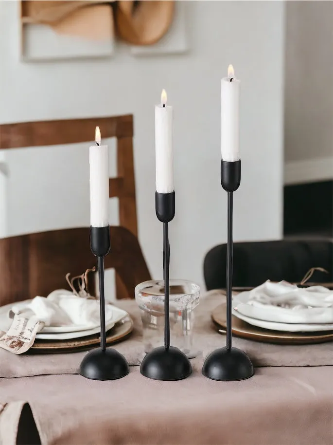 Black Round Based Matt Metal Nordic Dinner Candlestick