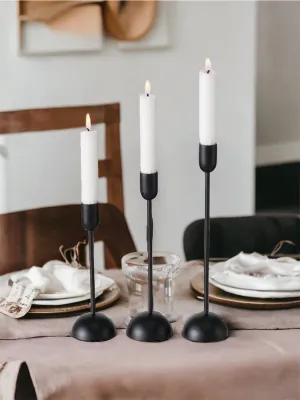 Black Round Based Matt Metal Nordic Dinner Candlestick