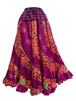 Boho Handmade Patchwork Fair Trade Indian Silk Sari Ruffled Long Skirt