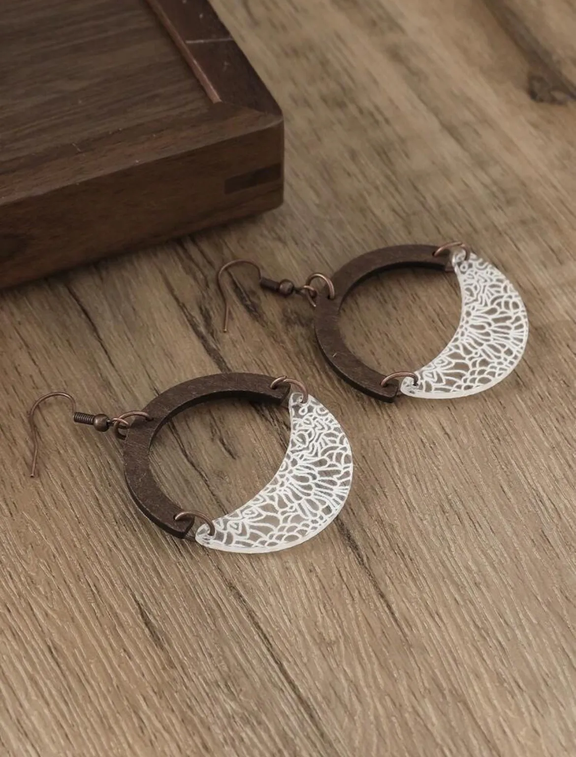 Boho Hollow Round Wooden and Acrylic Earrings