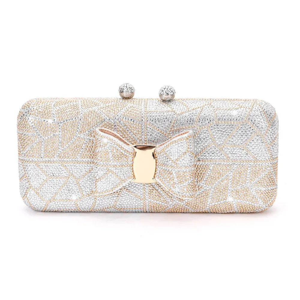 Bow Decor Diamond Crystal Stone Toted Evening Clutch Bag