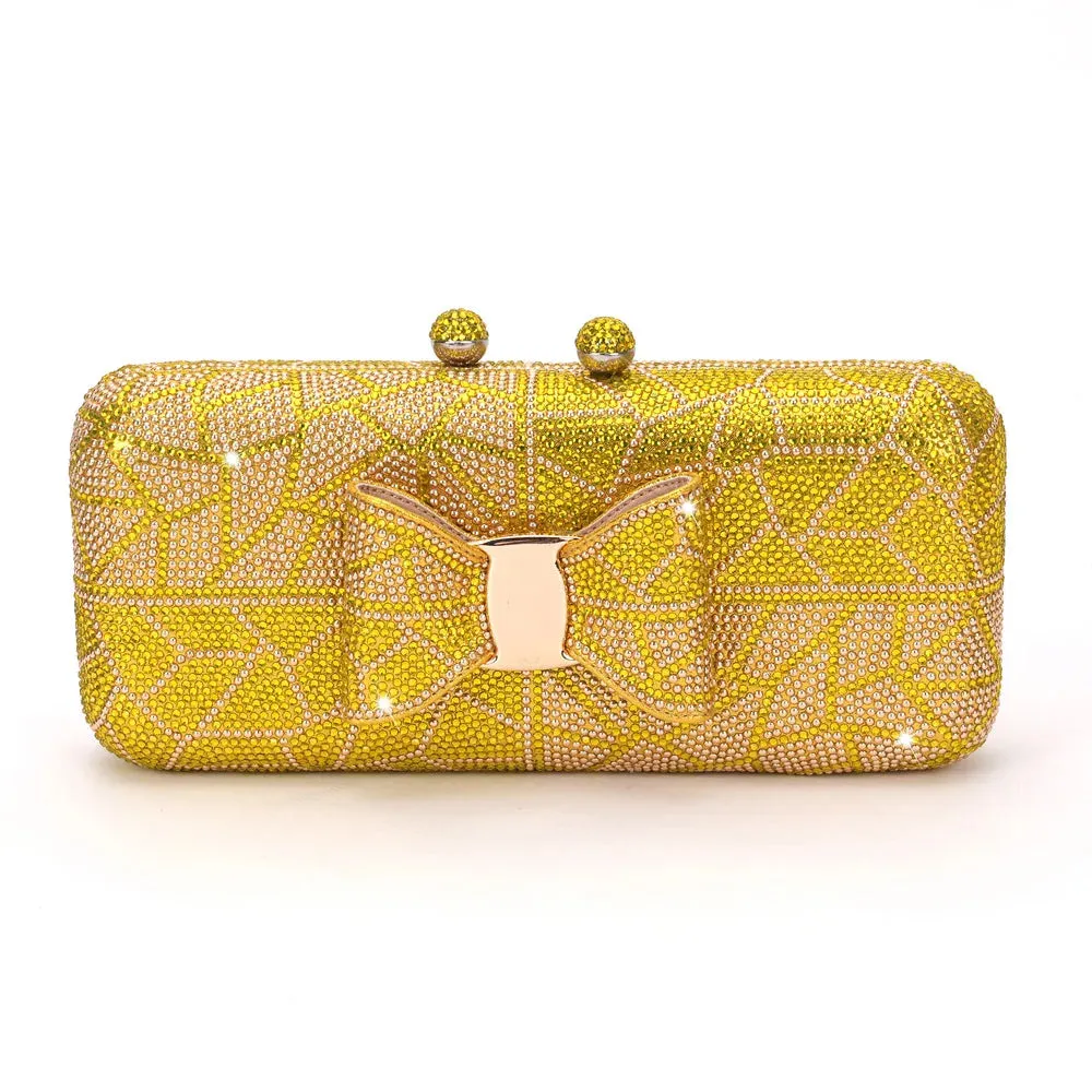 Bow Decor Diamond Crystal Stone Toted Evening Clutch Bag