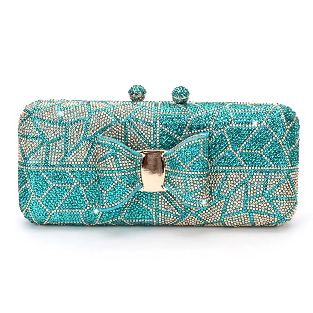 Bow Decor Diamond Crystal Stone Toted Evening Clutch Bag