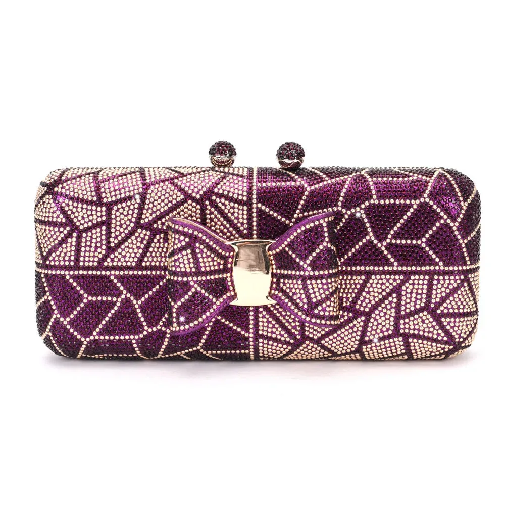 Bow Decor Diamond Crystal Stone Toted Evening Clutch Bag