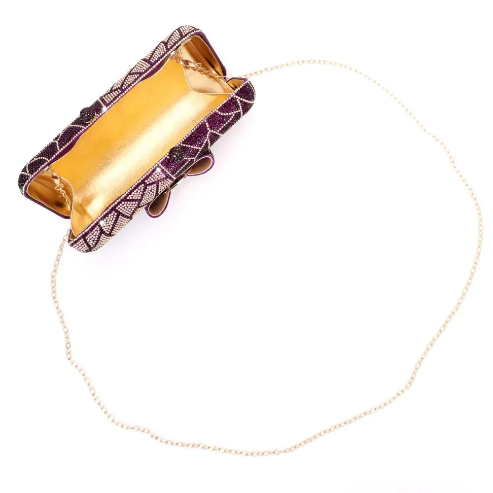 Bow Decor Diamond Crystal Stone Toted Evening Clutch Bag