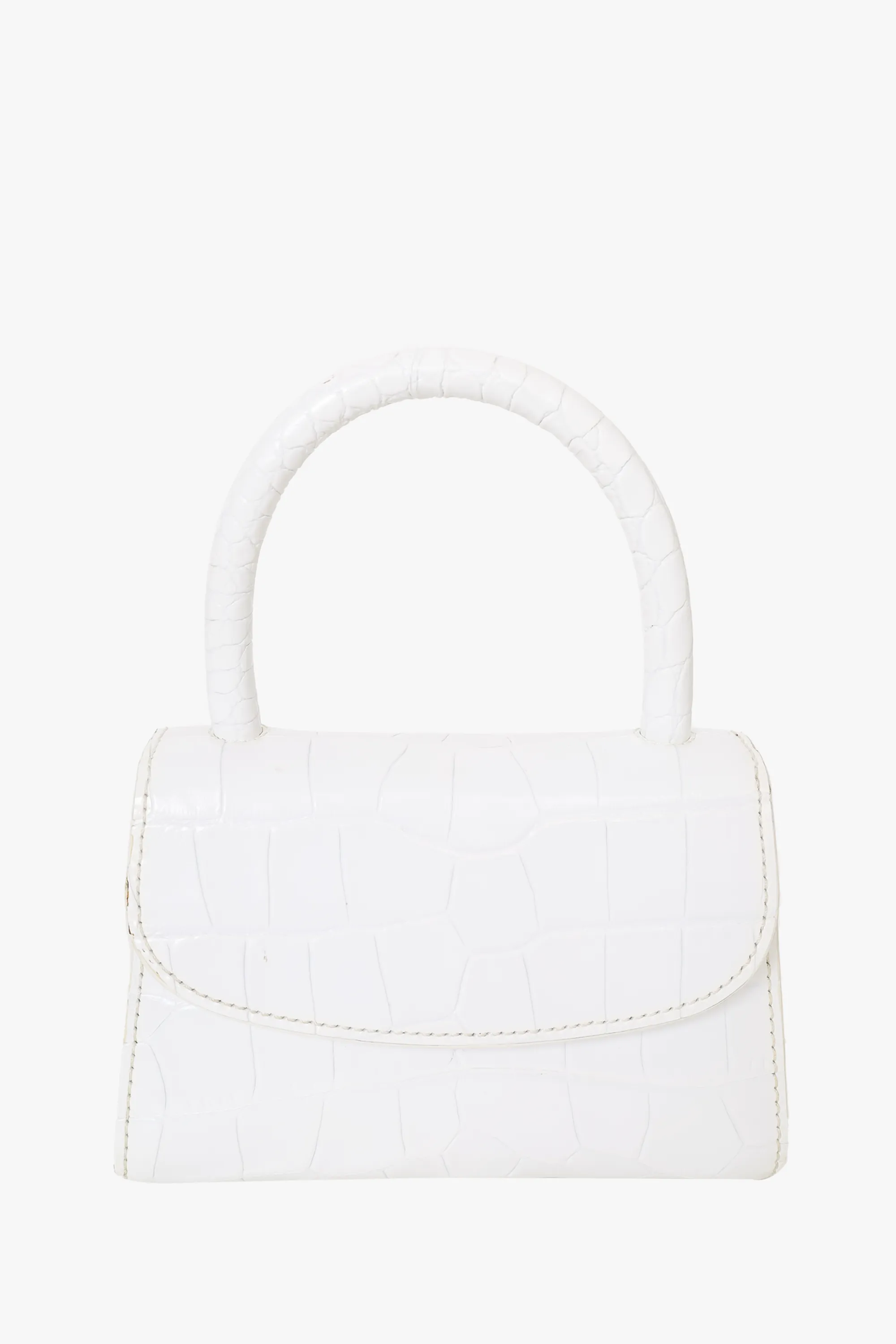 By Far White Croc Embossed Mini Top Handle with Strap
