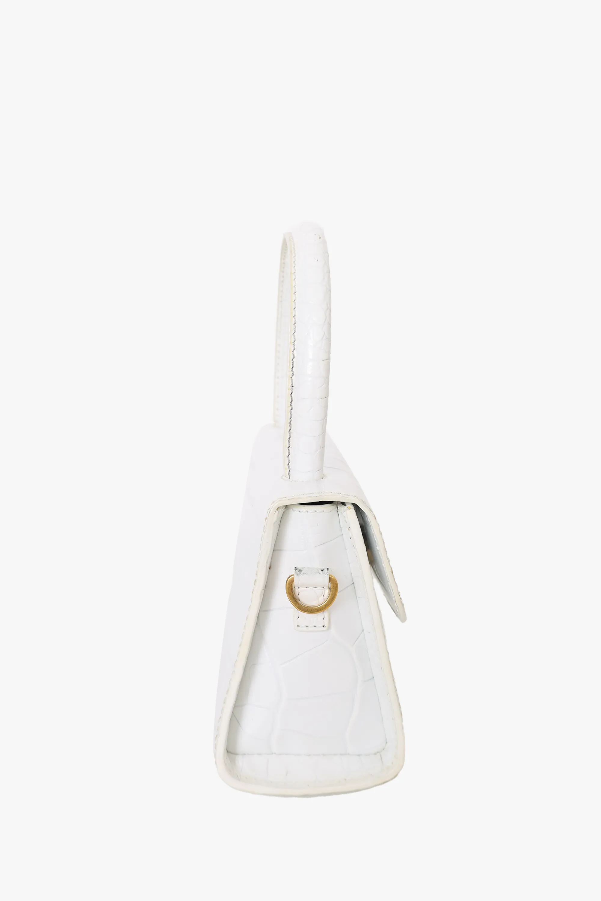By Far White Croc Embossed Mini Top Handle with Strap