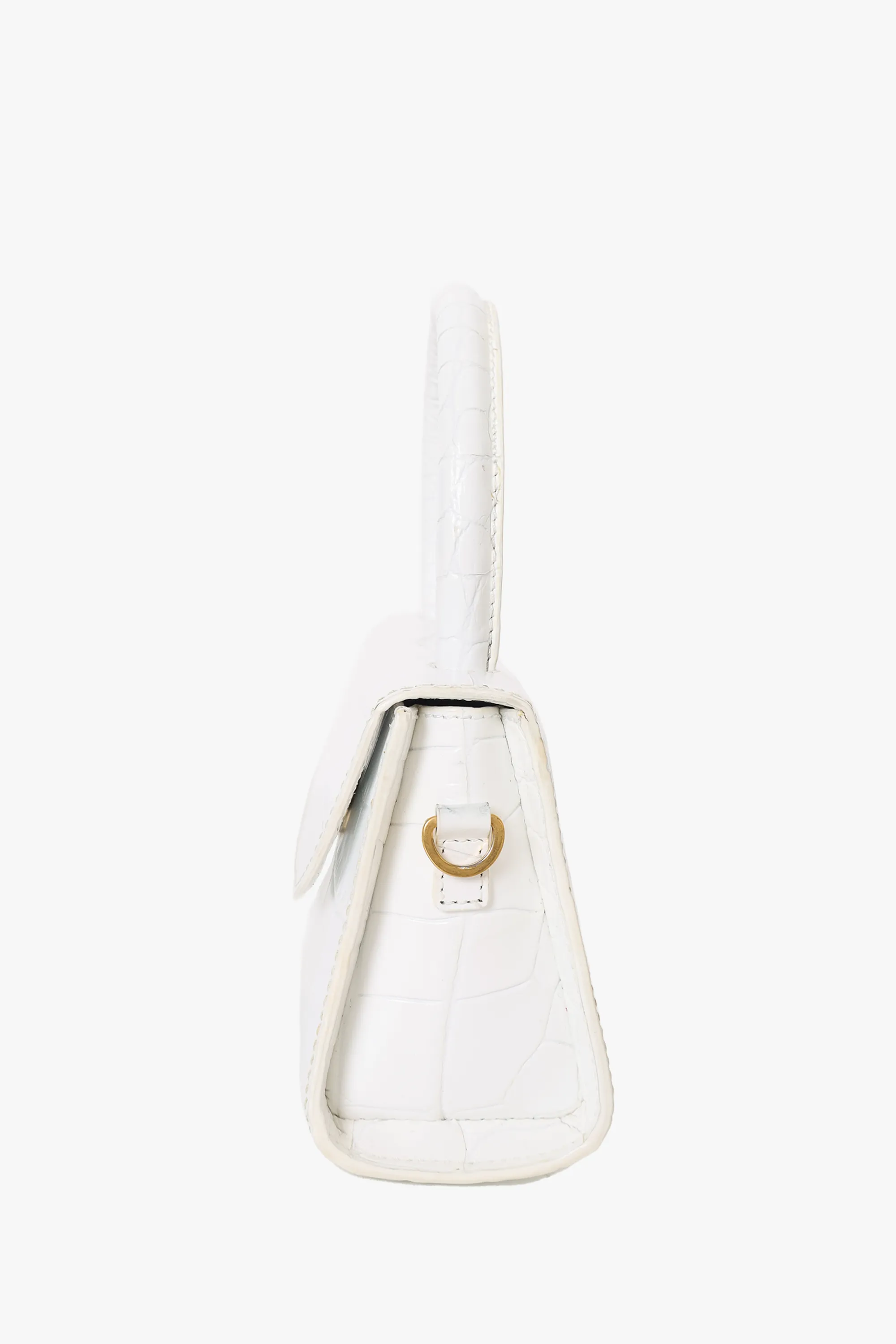 By Far White Croc Embossed Mini Top Handle with Strap