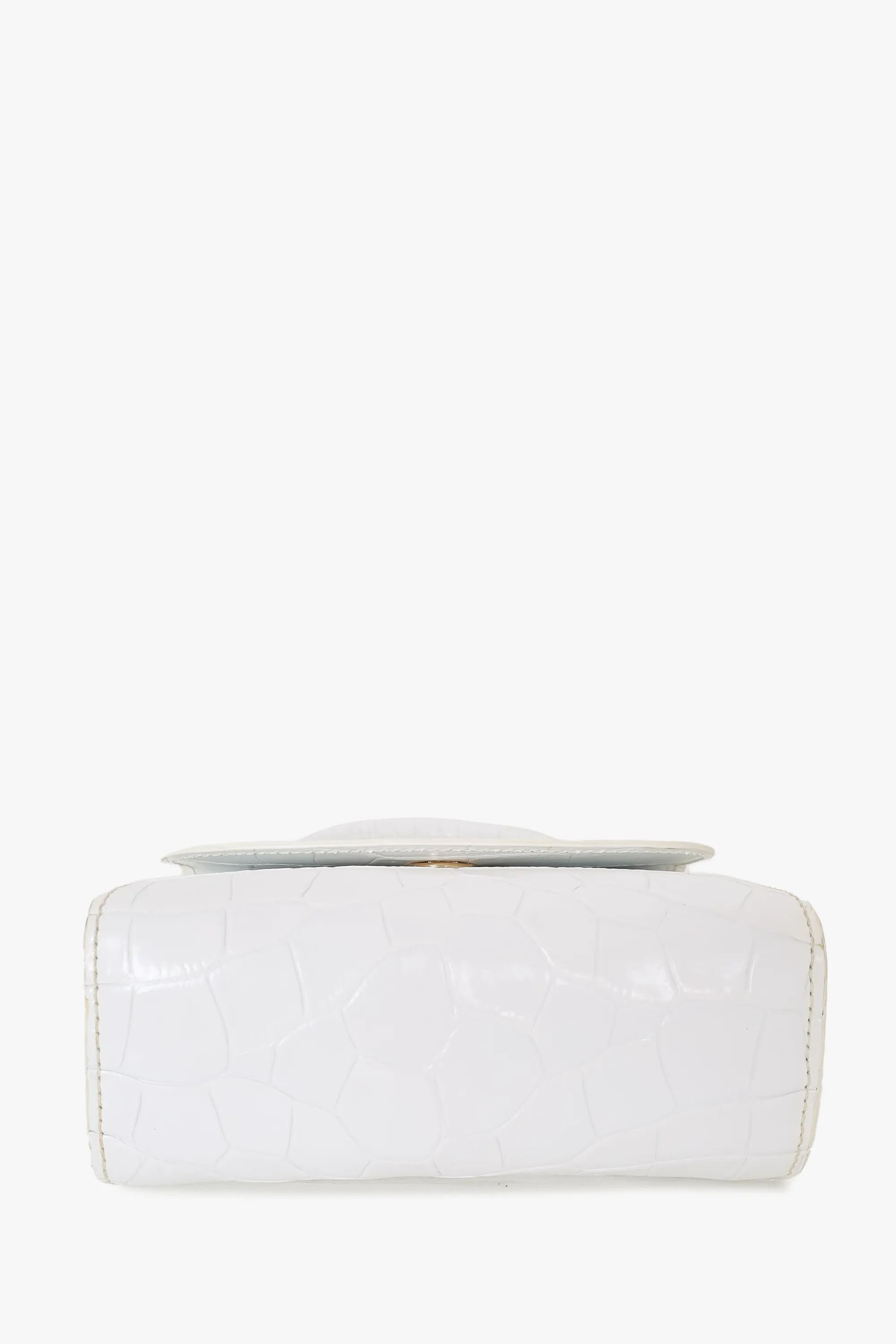 By Far White Croc Embossed Mini Top Handle with Strap