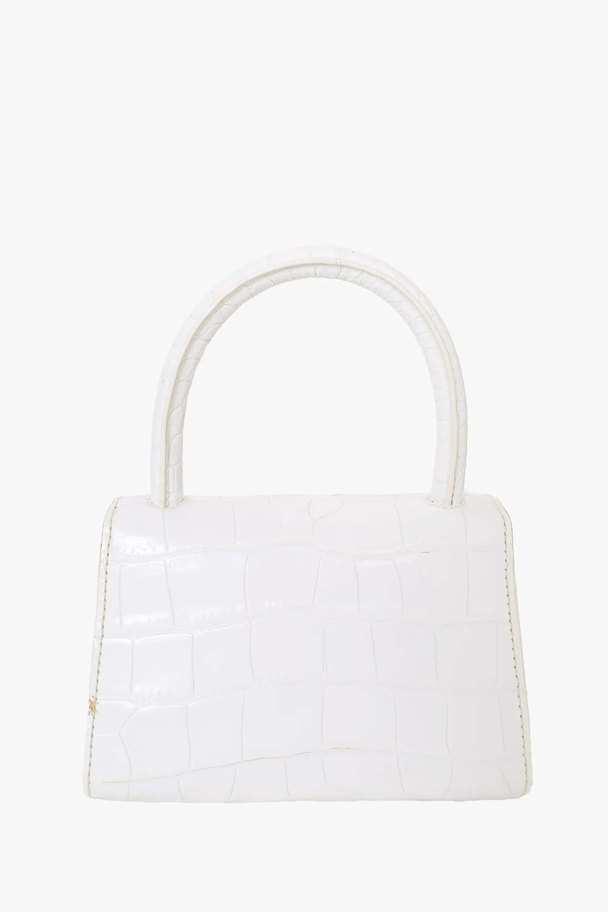 By Far White Croc Embossed Mini Top Handle with Strap