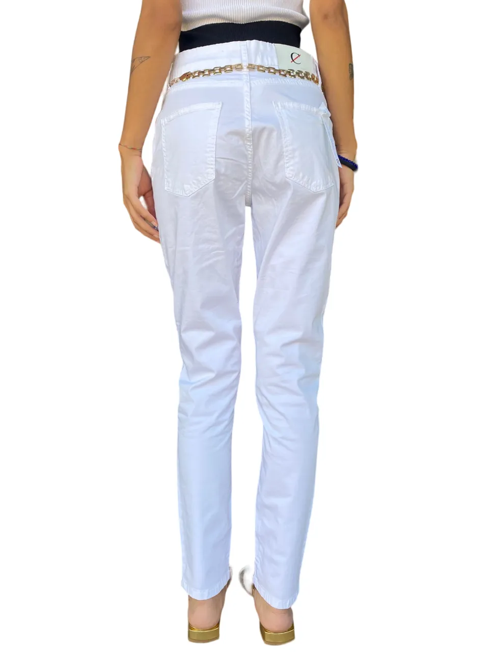 CafèNoir pantalone aderente in tinto capo C7JP0169 W001 bianco