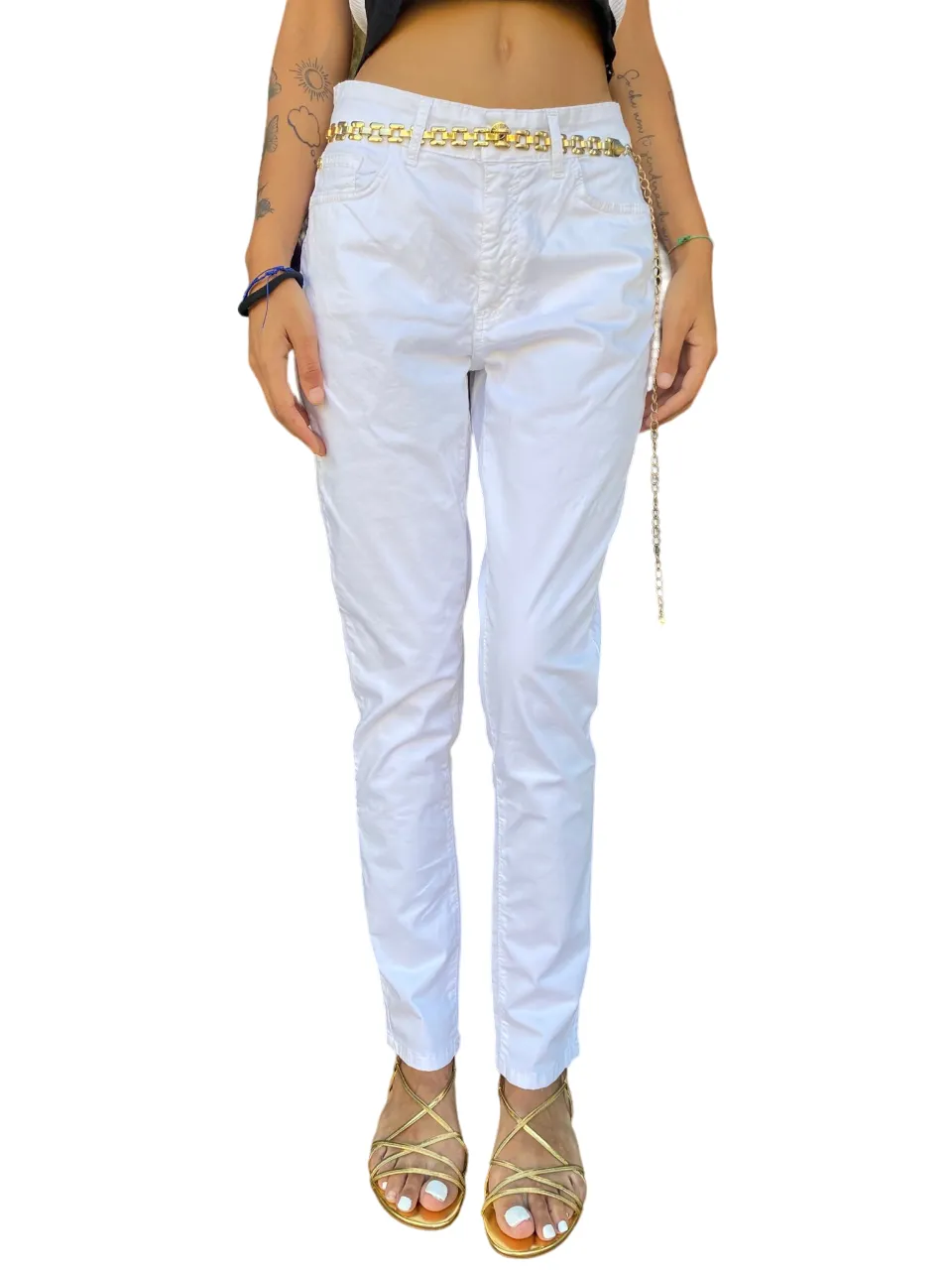 CafèNoir pantalone aderente in tinto capo C7JP0169 W001 bianco