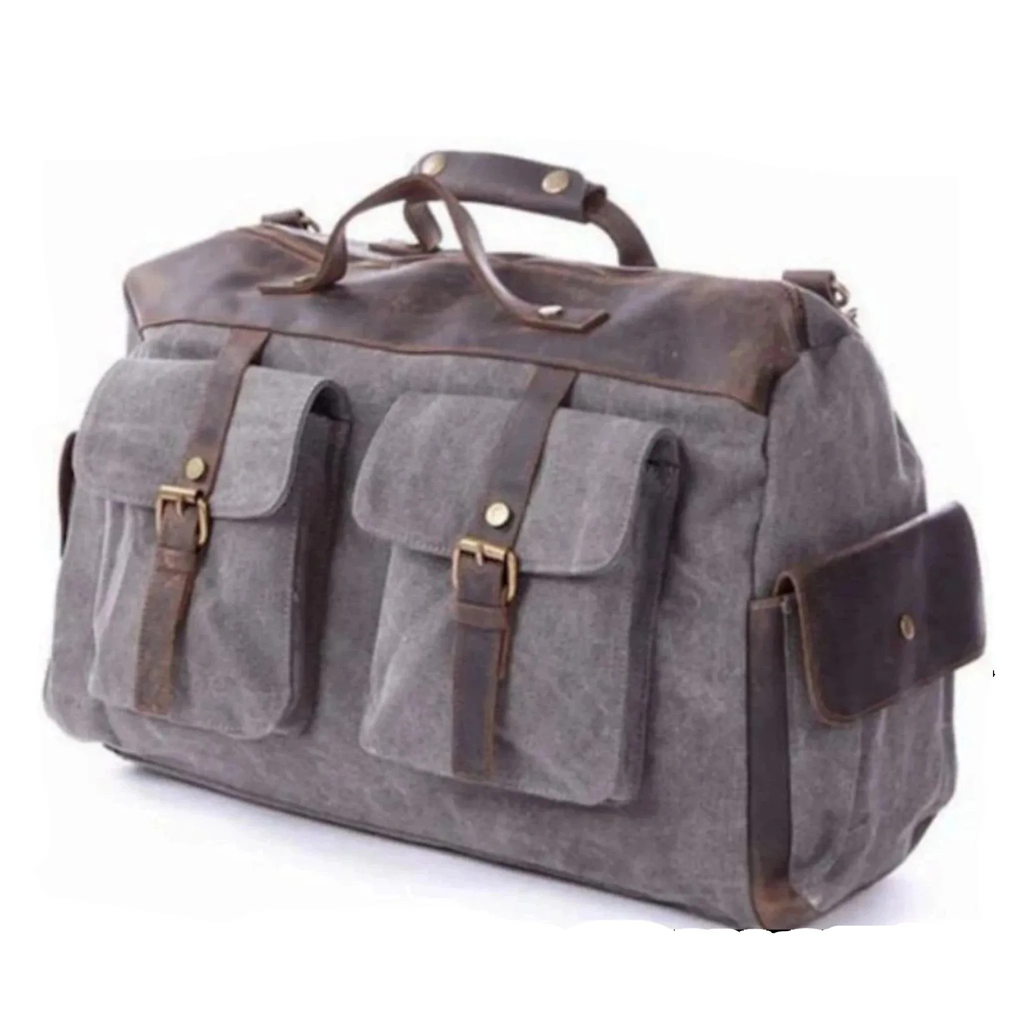 Canvas Leather Travel Messenger Duffel Bag