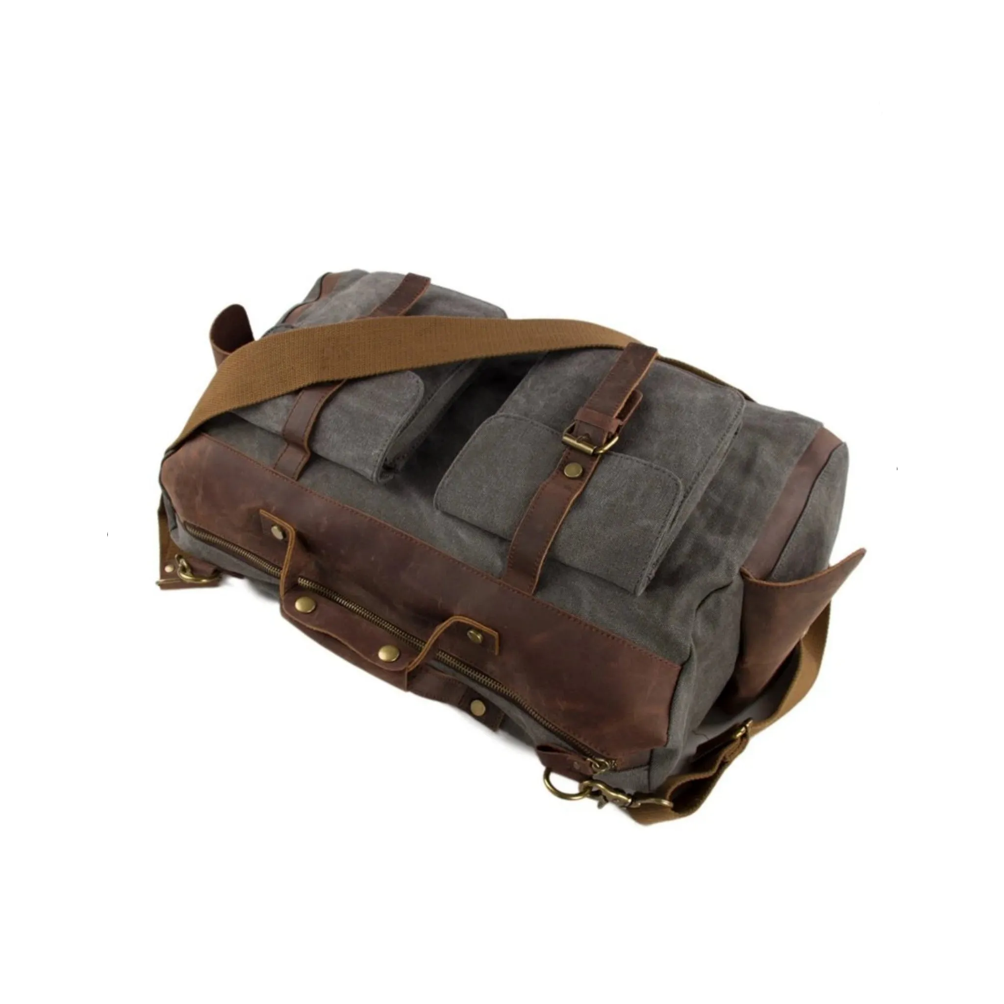 Canvas Leather Travel Messenger Duffel Bag