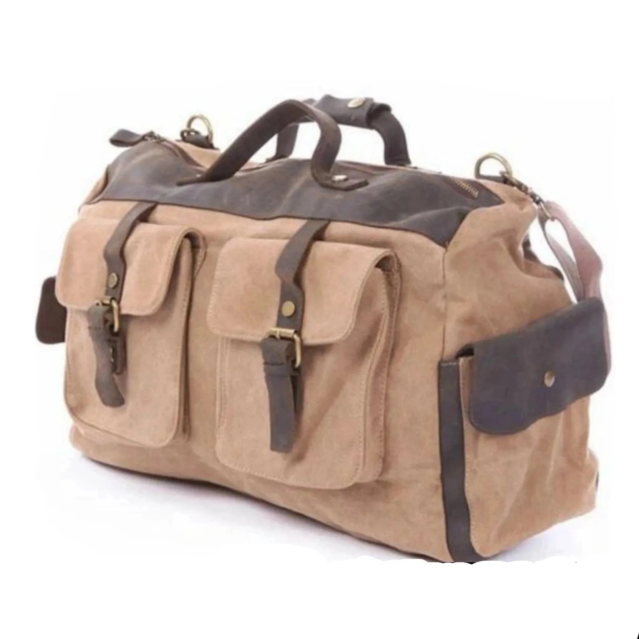 Canvas Leather Travel Messenger Duffel Bag