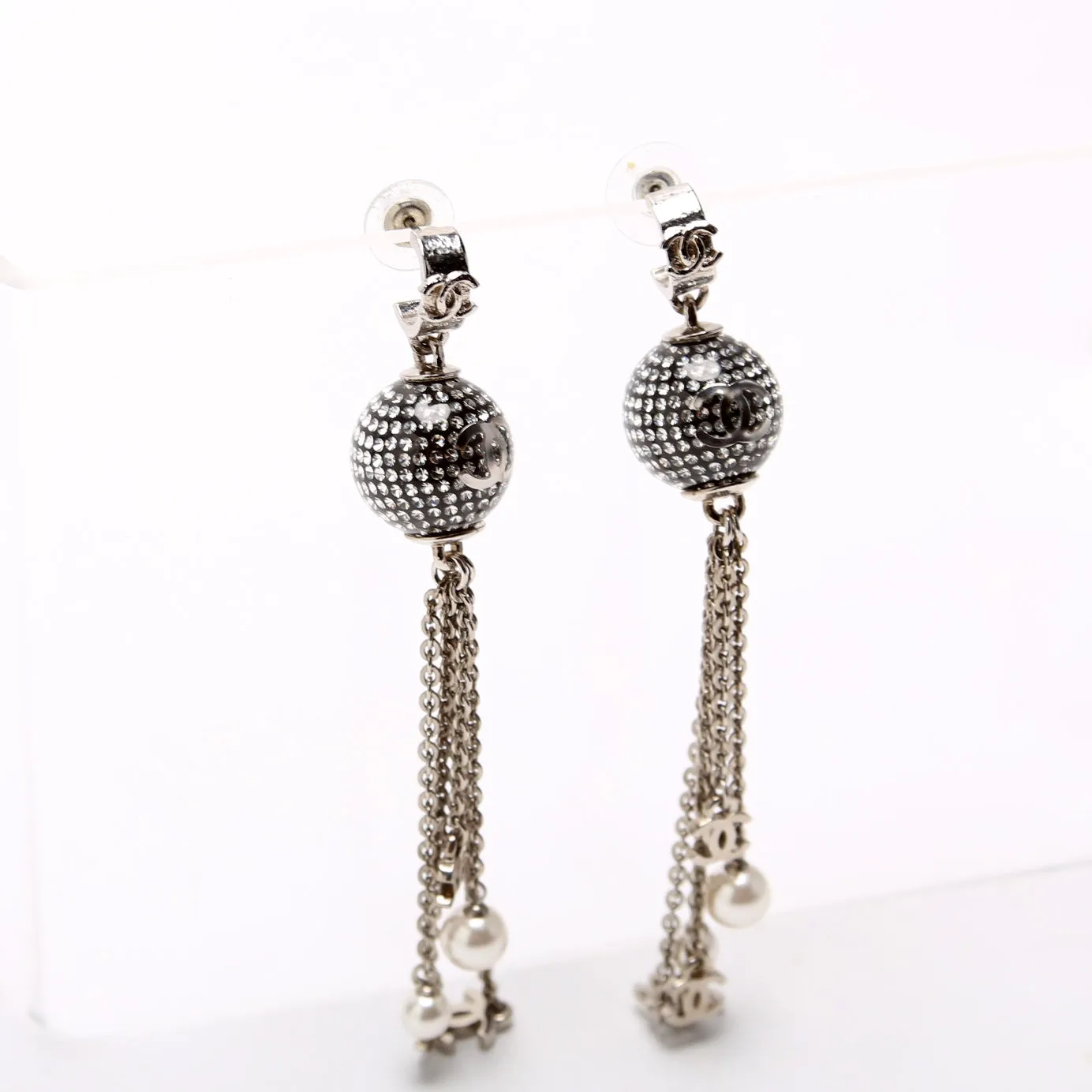 CC Disco Ball Drop Earrings Silver